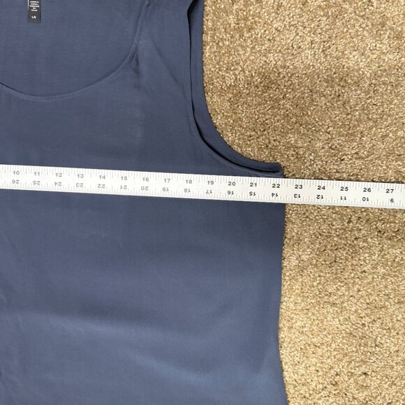 Eileen Fisher Georgette Silk Crepe Tank Top Womens Large Navy Blue Sophisticated - Picture 8 of 12